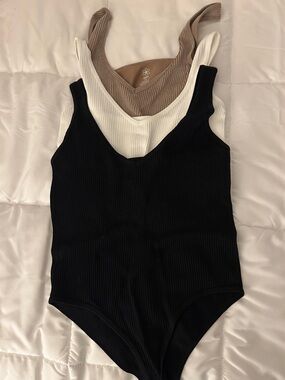 Aura Ribbed Tank Bodysuit Trio - Black, White, Taupe